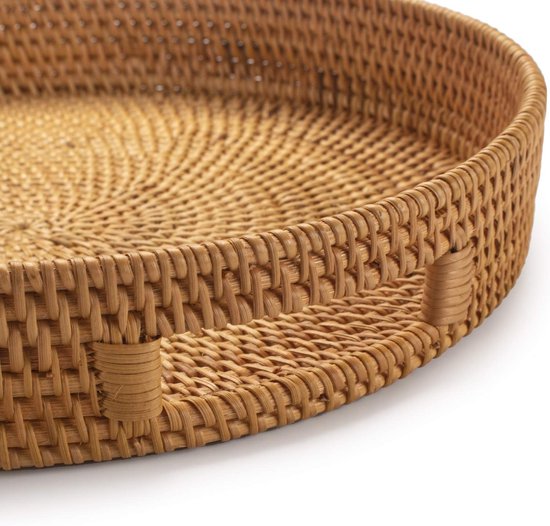 Rechthoekig Rieten Dienblad Handgeweven Rotan Dienblad voor Salontafel Decoratief Tafelblad Opbergmand Dienbladen voor Snacks Fruitbrood Organiseren Badkamer Aanrecht(L