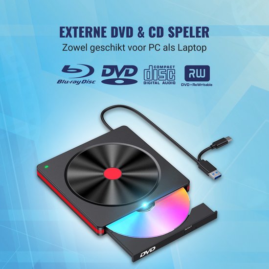 SezGoods CD Speler Voor Laptop - Blu-ray Compabiliteit - Universeel - Plug & Play - Zwart - SEZGoods