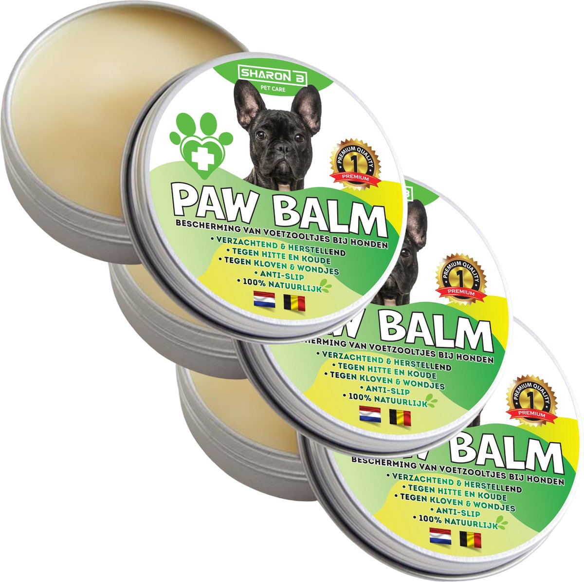 Sharon B - Paw Balm - Honden < 20kg - Potenbalsem Hond, Beschermt Voetzooltjes tegen Kloven, Wondjes, Ontstekingen - Antislip - 60 ml - 3 Stuks