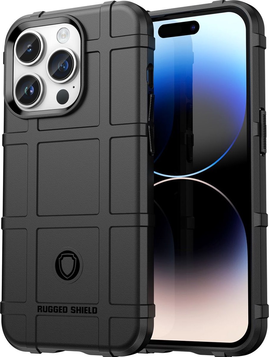 Mobigear Hoesje geschikt voor Apple iPhone 15 Pro Max Telefoonhoesje Flexibel TPU | Mobigear Rugged Shield Backcover Shockproof | Schokbestendig iPhone 15 Pro Max Telefoonhoesje | Anti Shock Proof - Zwart