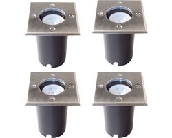 Merkloos Proventa HeavyDuty LED Grondspots IP67 - Vierkant - 4 x inbouw tuinspots buiten - warm wit - Ledlamp - Spot - Inbouwspot - Grondspot