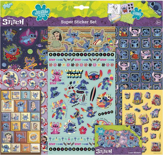 Disney Stitch stickers - Totum super stickerset XL 7 stickervellen incl. luxe metallic en laser stickers 38 x 36 cm