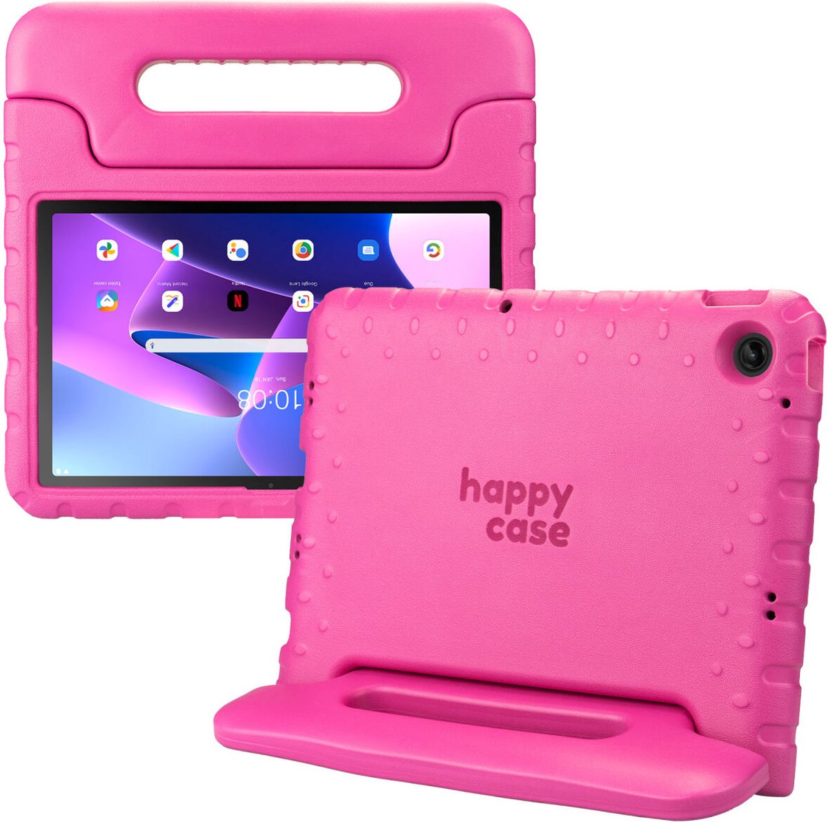 HappyCase Kinder Tablethoes Geschikt voor Lenovo Tab M10 Plus Gen 3 (10.6) | Kindvriendelijke Hoes | Beschemhoes | Kinderhoes | met Handvat en Standaard | Roze
