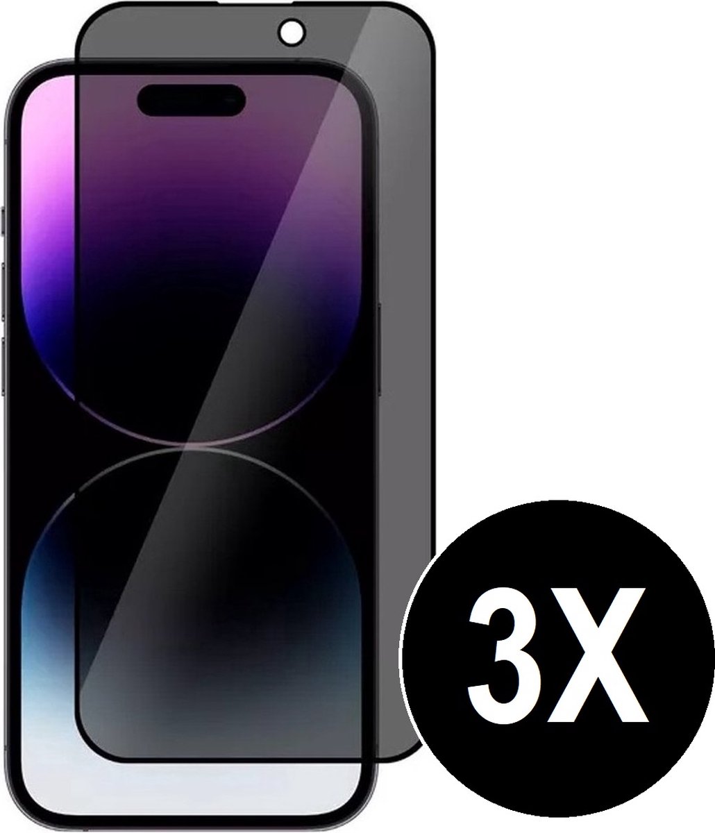 Privacy screenprotector geschikt voor iPhone 14 Pro Max - Beschermglas - Privacy screen protector - glasplaatje - 3 stuks