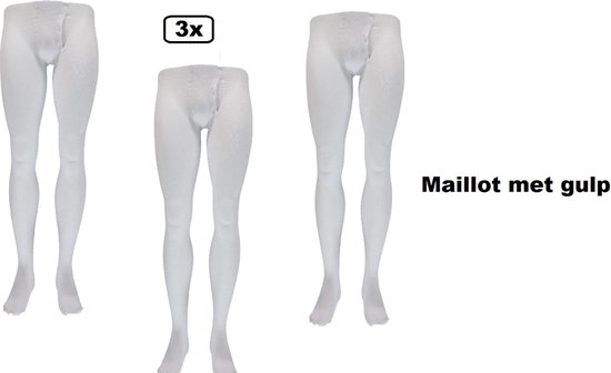 Set van 3 witte herenmaillots met gulp, geschikt voor verkleedkostuums.