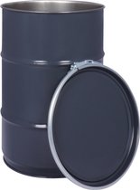 Baril à pétrole avec couvercle - poubelle - 60 litres - acier - gris