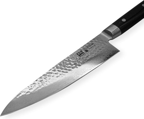 Yaxell Japonais - Série Zen - Couteau de Chef - Acier VG-10 - 61 HRC - Lame 20 cm - Acier Damas 37 Couches - Manche Toile-Micarta