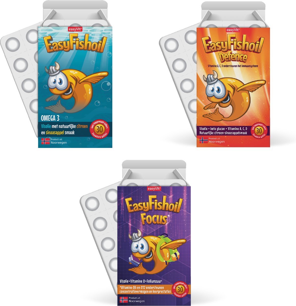 Goedkoopste EasyFishoil - Omega 3 voordeelpakket voor kinderen - EasyFishoil Kids EasyFishoil Defence EasyFishoil Focus
