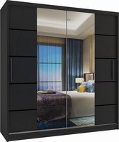 Kledingkast zwart 158 cm breed met spiegel en 2 lades