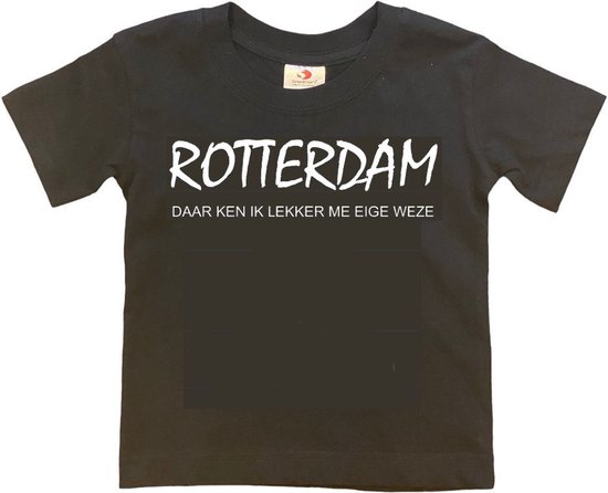 Rotterdam Kinder t-shirt | Rotterdam daar ken ik lekker me eige weze | Verjaardagkado | verjaardag kado | grappig | jarig | Rotterdam | Feyenoord | cadeau | Cadeau | Zwart/wit | Maat 86/92