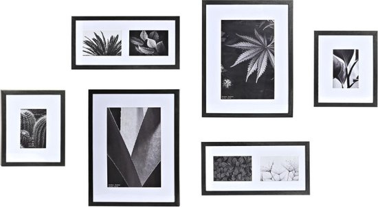 Fotolijsten DKD Home Decor Kristal Zwart Hout MDF (32 x 3 x 42,5 cm) (33 x 2 x 45 cm) (6 Onderdelen)