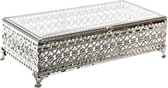 Doos-Juwelenkistje DKD Home Decor Kristal Ziverachtig Metaal (25,5 x 12,5 x 7,5 cm)