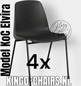 King of Chairs -set van 4- model KoC Elvira zwart met zwart onderstel. Kantinestoel stapelstoel kuipstoel vergaderstoel tuinstoel kantine stoel stapel kantinestoelen stapelstoelen kuipstoelen stapelbare keukenstoel Helene eetkamerstoel