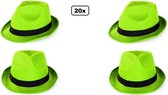 20x Festival hoed neon groen met zwarte band - Strohoed - Hoofddeksel hoed festival thema feest feest party