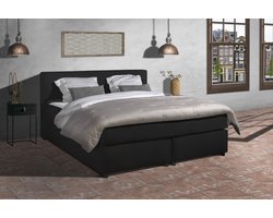 Anno 1588 - Boxspring Amsterdam - Pocketvering - Zwart Lederlook - 120x200 cm - Inclusief Dekbed en Kussens - Twijfelaar Boxspring