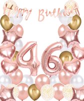 Snoes Ballonnen 46 Jaar Rose Gold White Dots - Compleet Feestpakket met cijfer ballon 46 jaar - Verjaardag Versiering Slinger Happy Birthday – Folieballon – Latex Ballonnen - Helium Ballonnen - Rose Feestpakket