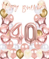 Snoes Ballonnen 40 Jaar Rose Gold White Dots - Compleet Feestpakket met cijfer ballon 40 jaar - Verjaardag Versiering Slinger Happy Birthday – Folieballon – Latex Ballonnen - Helium Ballonnen - Rose Feestpakket