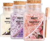 BRUBAKER Badzout set 3 x 400 g - Roos vanille en lavendel geur - Bad toevoeging met natuurlijke extracten - Wellness bad voor ontspanning en lichaamsverzorging - Moederdag cadeautje