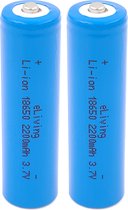 2 18650 Batterijen. 3,7V Li-ion. 2200mAh, Button Top.
