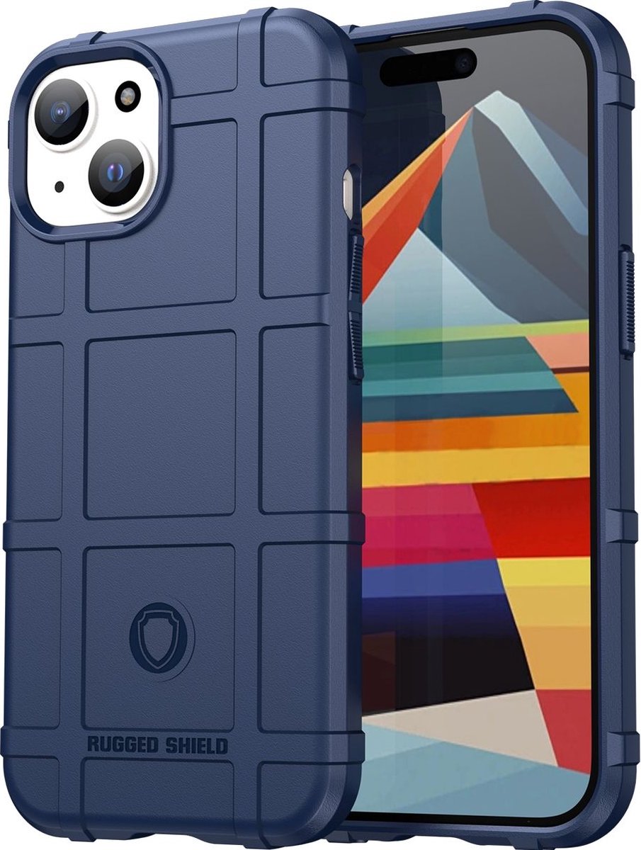 Mobigear Hoesje geschikt voor Apple iPhone 15 Telefoonhoesje Flexibel TPU | Mobigear Rugged Shield Backcover Shockproof | Schokbestendig iPhone 15 Telefoonhoesje | Anti Shock Proof - Blauw