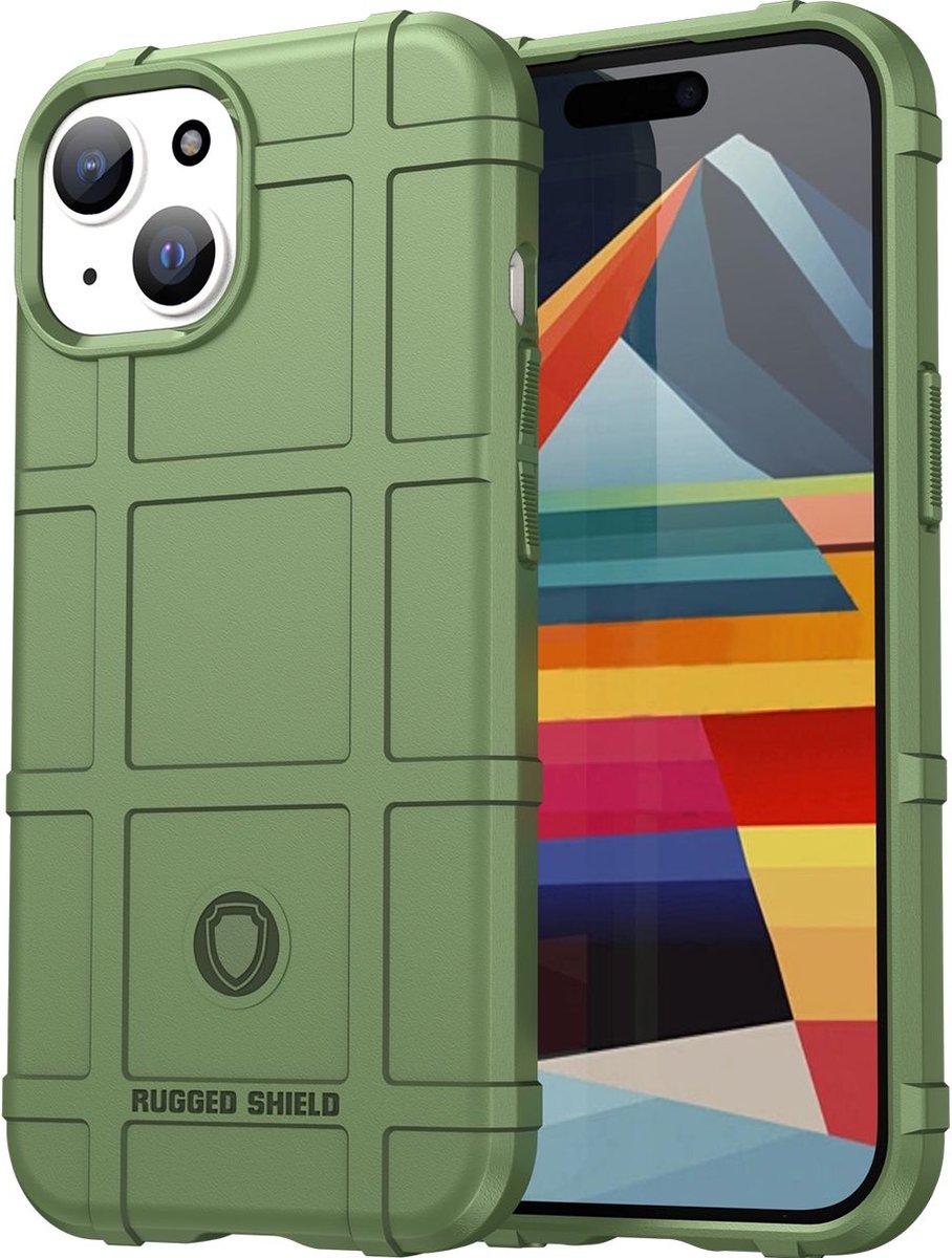 Mobigear Hoesje geschikt voor Apple iPhone 15 Telefoonhoesje Flexibel TPU | Mobigear Rugged Shield Backcover Shockproof | Schokbestendig iPhone 15 Telefoonhoesje | Anti Shock Proof - Groen