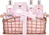 BRUBAKER Cosmetics - Danke Maman - Set Bain et corps XXL 13 pièces pour la fête des mères - Parfum rose vanille - Coffret cadeau dans un panier décoratif