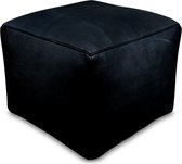 Leren poef zwart - Vierkante poef - Handgemaakt in Marokko - 40x40x35 - Gevuld geleverd - Poufs&Pillows