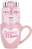 BRUBAKER Cosmetics - Danke Mama - 5-delige Bad en Body Set - Rozen vanillegeur - Cadeautip Vrouw - Cadeau Idee - Cadeauset in Beker met Hartversiering - Moederdag cadeautje