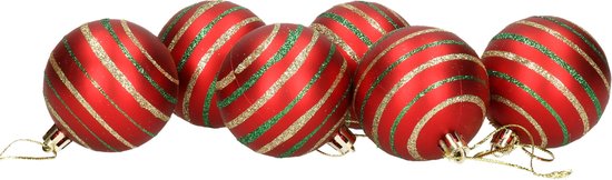 Gerim Kerstballen - 6 stuks - rood - kunststof - diameter 6 cm