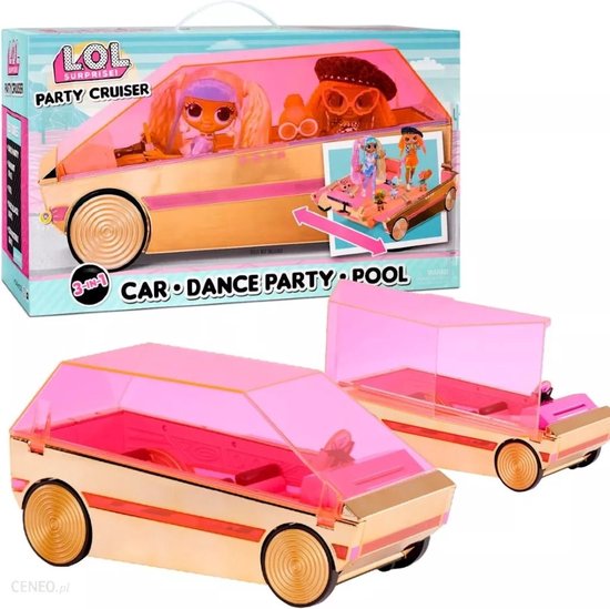 L.O.L. Surprise! 3-in-1 Party Cruiser met goudkleurige auto, roze dak en 3-in-1 Car Dance Party Pool-functie.
