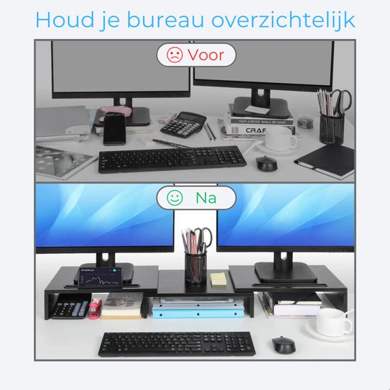 Monitorverhoger zwart voor 2 monitors ergonomisch | Zenzee
