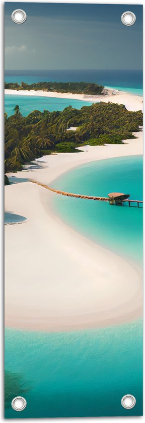 Tuinposter – Uitzicht op Blauwe Oceaan bij de Maledieven - 20x60 cm Foto op Tuinposter (wanddecoratie voor buiten en binnen)