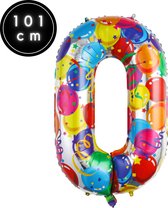 Fienosa Cijfer Ballonnen nummer 0 - Confetti patroon - 101 cm - XL Groot - Helium Ballon- Verjaardag Ballon - Carnaval Ballon