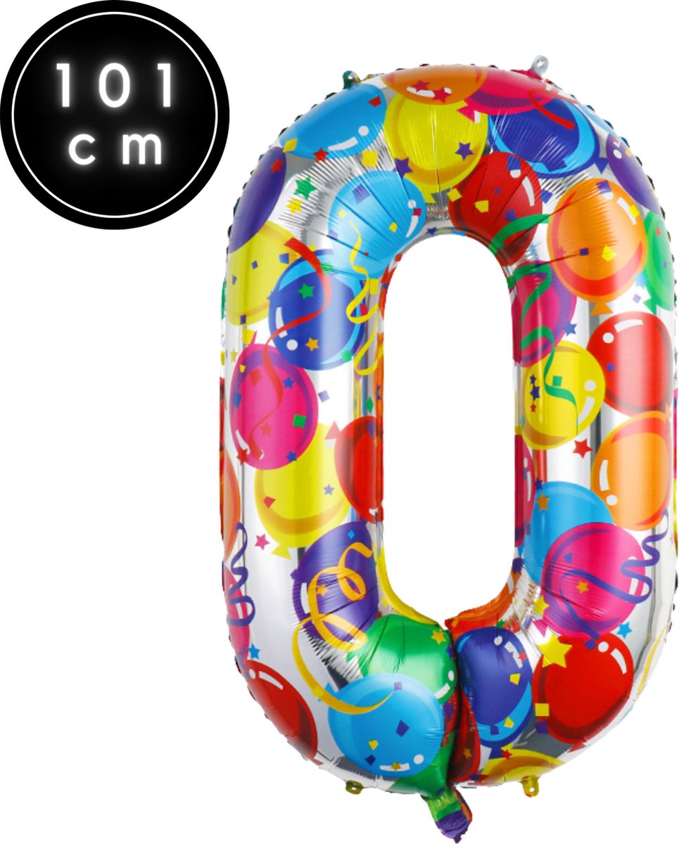 Fienosa Cijfer Ballonnen nummer 0 - Confetti patroon - 101 cm - XL Groot - Helium Ballon- Verjaardag Ballon - Carnaval Ballon - Leeftijd verjaardag - Verjaardagsballon - Verjaardag