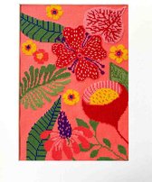 Studio Koekoek - Zomerbloemen op koraal gekleurde Aida stof - inclusief DMC borduurgaren - gemaakt in Amsterdam