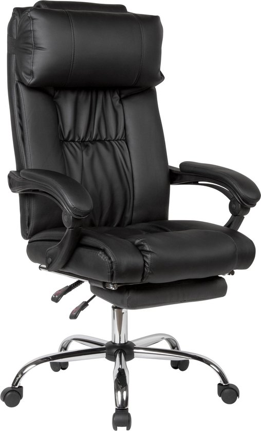 Rootz Bureaustoel - Zwart Kunstleer - Tot 150kg - Comfortabele Bureaudraaifauteuil met Uitschuifbare Voetensteun