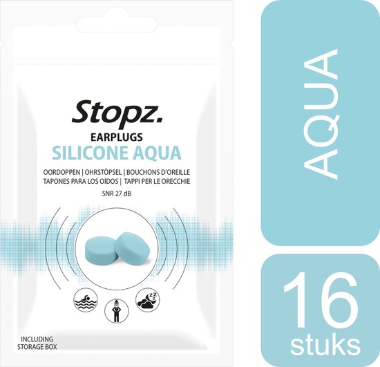 Stopz. Silicone Aqua zwem oordoppen - 16 stuks | Ideaal voor Zwemmen, Watersport, Douchen & Slapen | Past in alle oren | Herbruikbaar