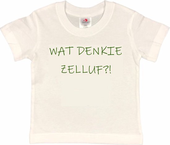 Rotterdam Kinder t-shirt | WAT DENKIE ZELLUF?! | Verjaardagkado | verjaardag kado | grappig | jarig | Rotterdam | Feyenoord | cadeau | Cadeau | Wit/groen | Maat 158/164