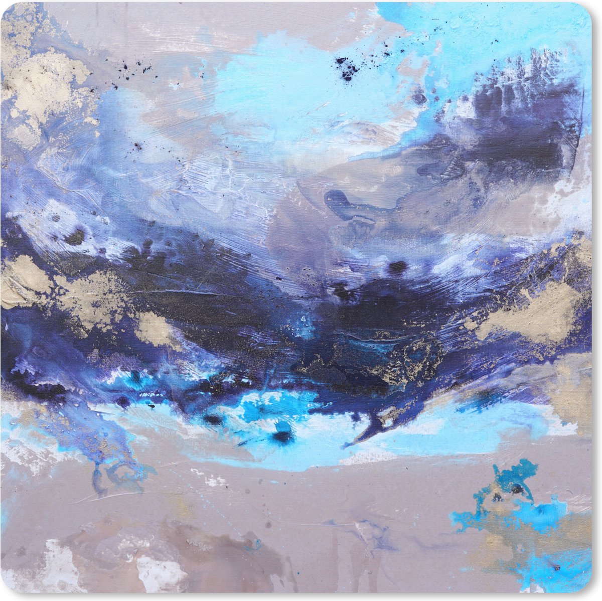 Muismat XXL 60x60 cm - Bureau onderlegger - Bureau mat Blauw - Grijs - Kunst - Abstract - Verf - Bureaumat - Gaming mousepad xl - Bureaulegger groot - Computer deskmat