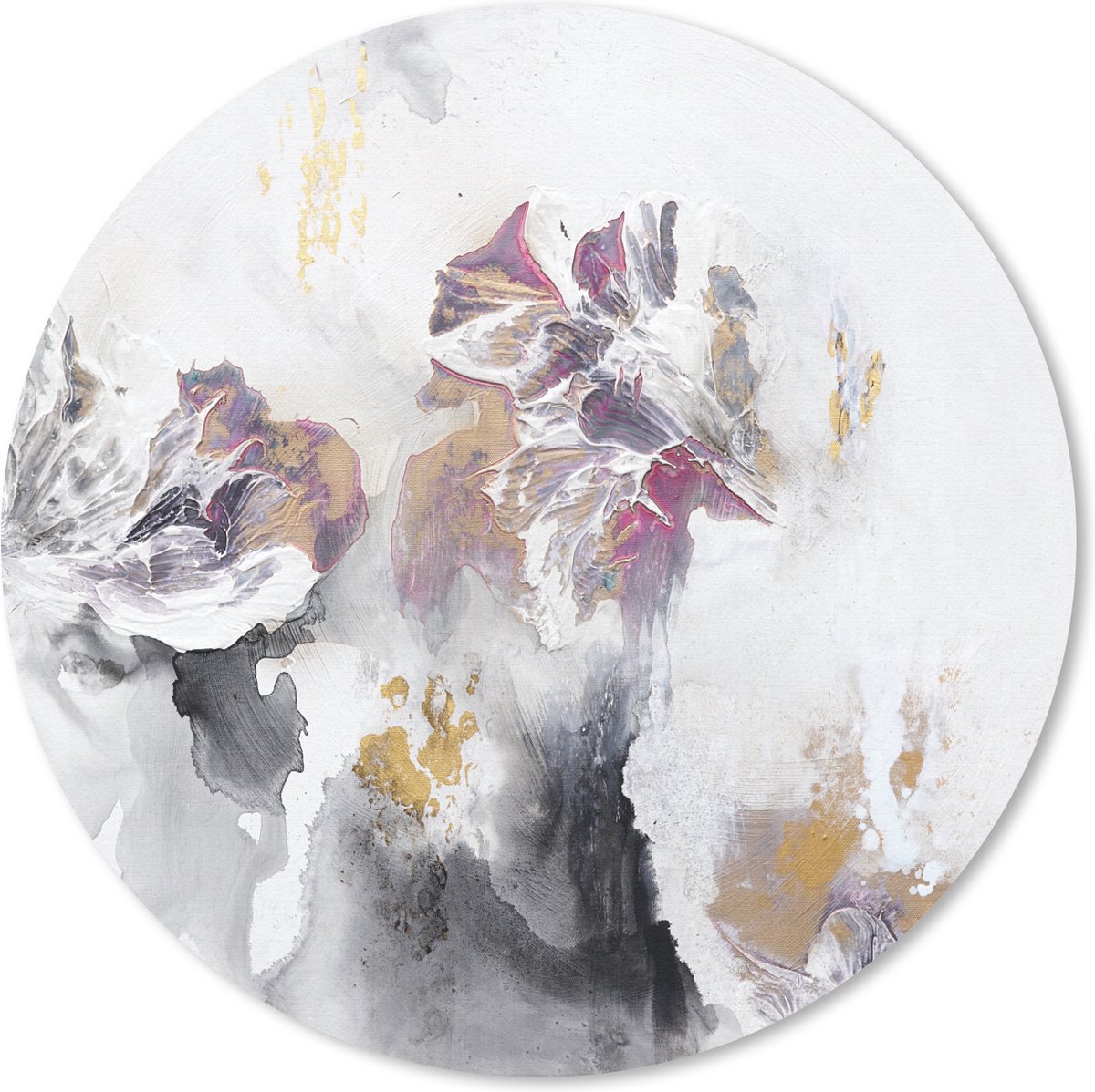 Muismat rond 30x30 cm - Mousepad Verf - Kleuren - Wit - Abstract- Goud - Ronde muismatten