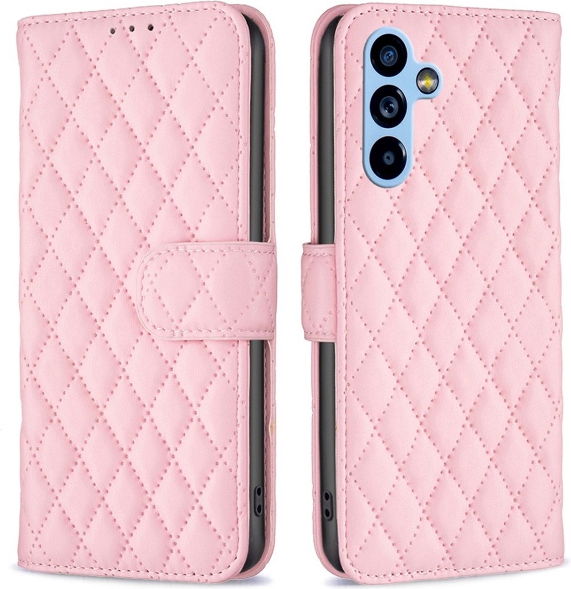 BINFEN Rhombus Book Case-- Geschikt voor Samsung Galaxy A54 Hoesje - Pink