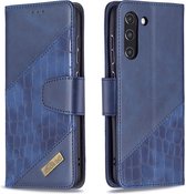 BINFEN Croco Book Case - Geschikt voor Samsung Galaxy S21 FE Hoesje - Blauw