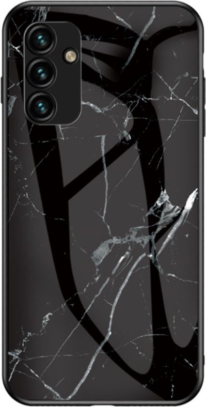 Coverup Marble Glass Back Cover Geschikt voor Samsung Galaxy A34 Hoesje Zwart bol
