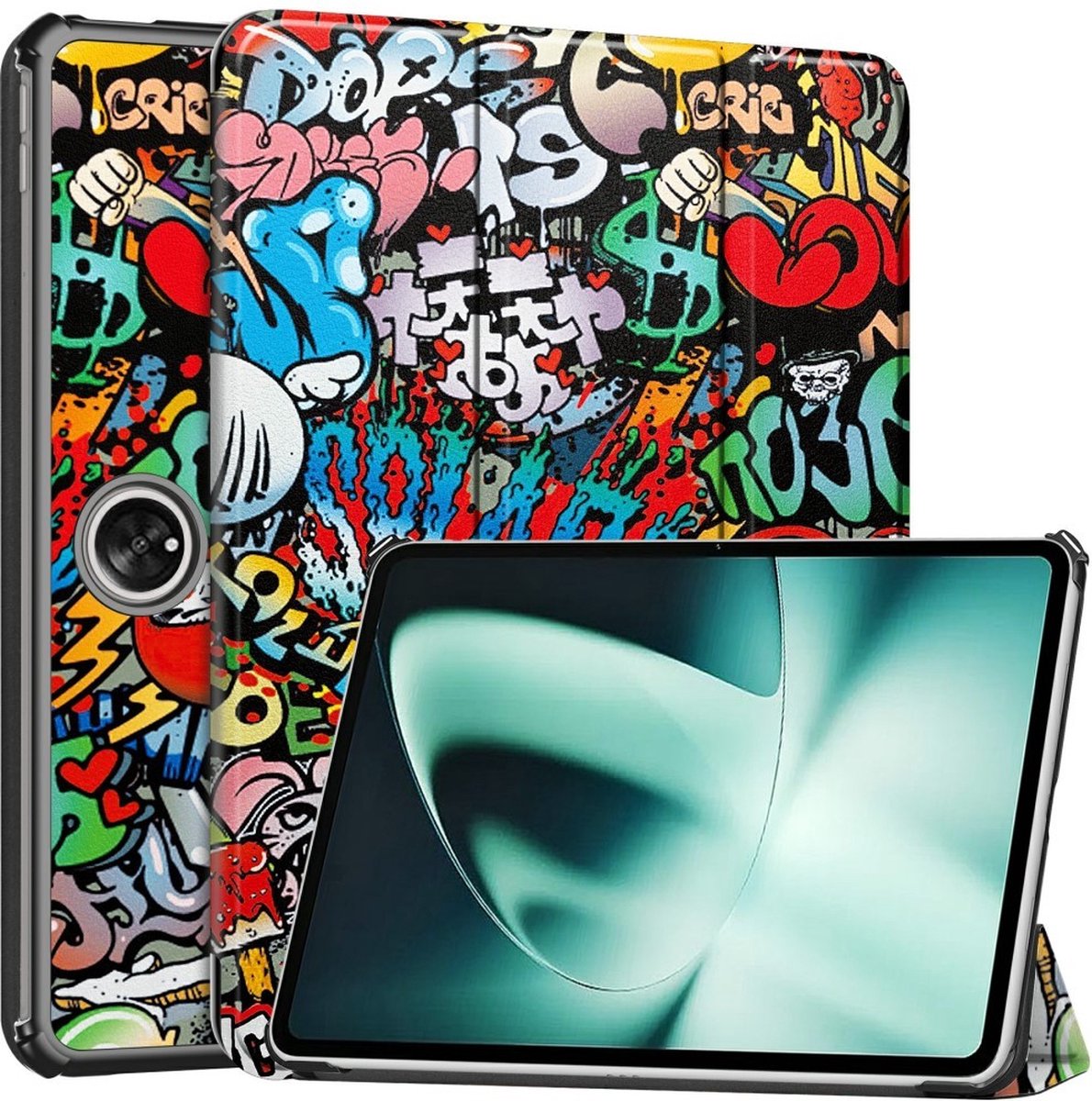 Tablethoes geschikt voor OnePlus Pad Hoesje - Tri-Fold Book Case met Wake/Sleep - Graffiti