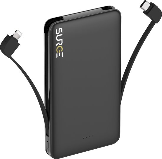 Surge Powerbank 10.000mAh met ingebouwde USB-C en Lightning Kabels – 22,5W Snellader voor o.a. iPhone & Samsung