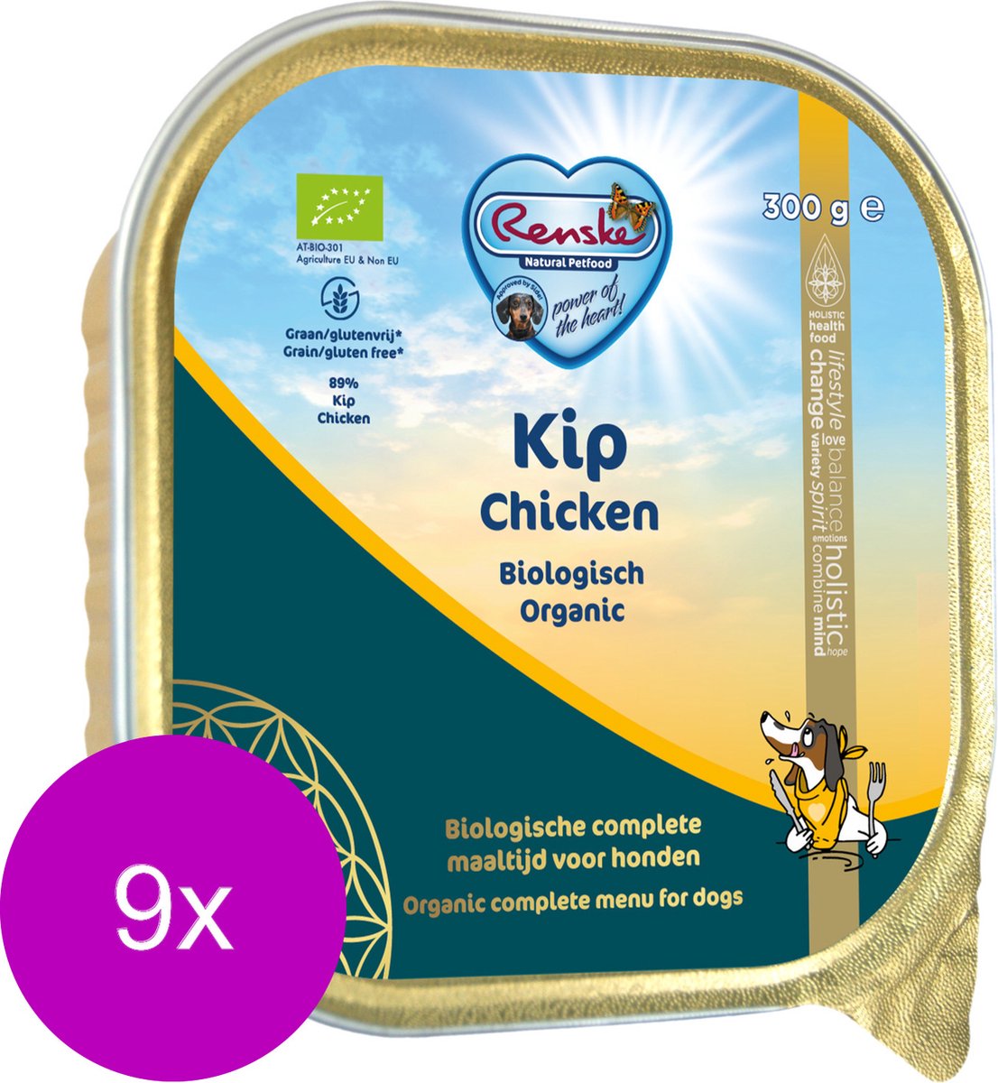 Renske Renske Adult Bio Alu - Kip Graanvrij - Hondenvoer - 9 x 300 g - NL-BIO-01
