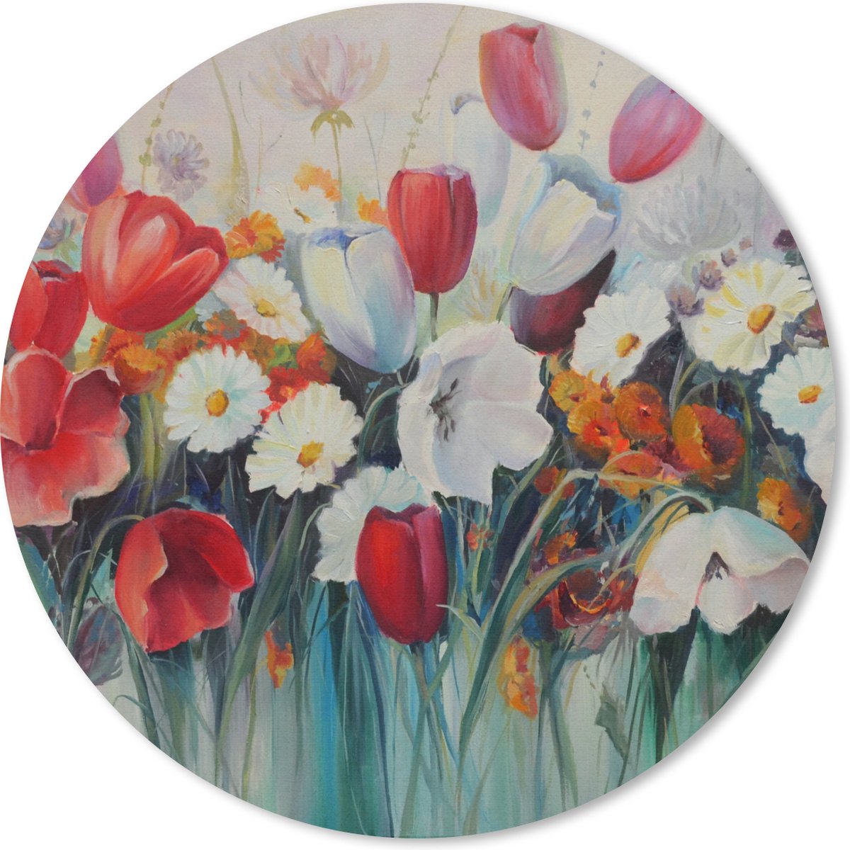 Muismat rond 50x50 cm - Mousepad Schilderij - Olieverf - Bloemen - Ronde muismatten