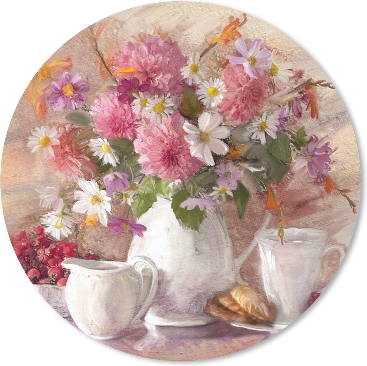 Muismat rond 30x30 cm - Mousepad Schilderij - Bloemen - Vaas - Olieverf - Ronde muismatten