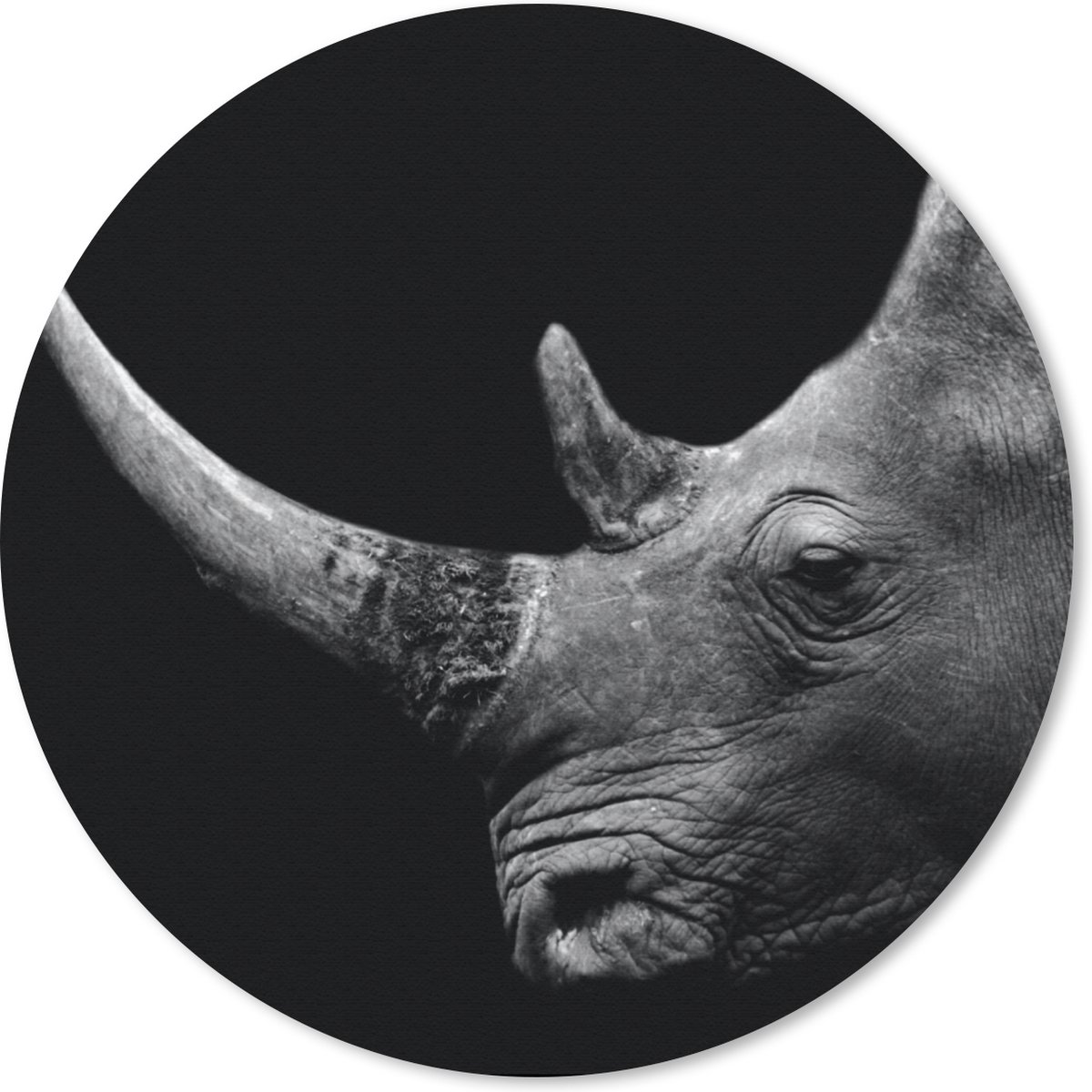 Muismat rond 30x30 cm - Mousepad Neushoorn - Dieren - Zwart - Wit - Portret - Ronde muismatten