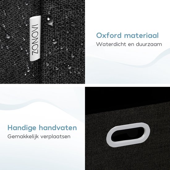 Zonovi Wasmand – Drie Vakken Met Deksel – 3 in 1 Wasmand - Sorteer Wasmand - Opvouwbaar – Wassorteerder – Dichte Wasmand - Dubbele Wasmand – Laundry Basket – Wasbox – Organizer Kleding - Stof – Zwart - Zwarte – 110L